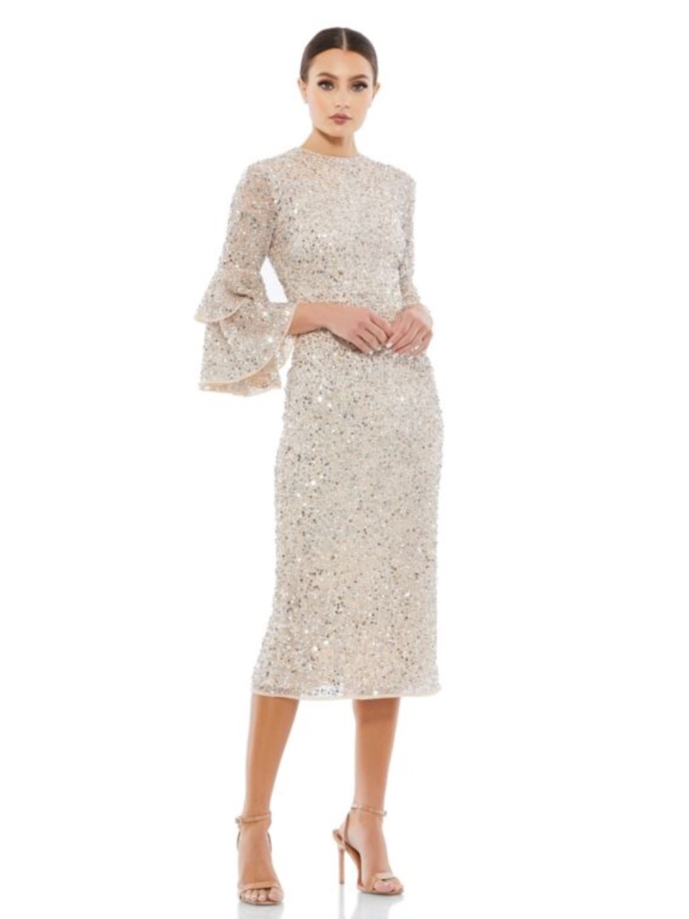 NWT Mac Duggal Sequined Bell Sleeve Sequin Dress - size 2
